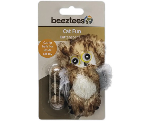 Logo Beeztees. Jucărie pentru pisici în formă de bufniță cu bile de catnip.