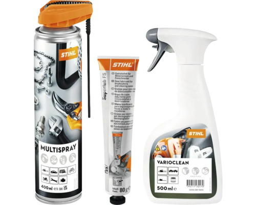 Set Stihl Multispray, unsoare pentru angrenaje Superlub FS și detergent Varioclean