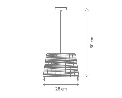 Desen tehnic al unei lămpi suspendate cu dimensiunile 28 x 80 cm