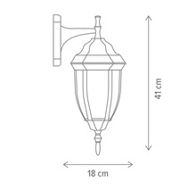 Desen tehnic al unei lămpi de perete cu dimensiunile de 41 x 18 centimetri.