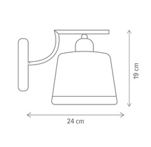 Desen tehnic al unei lămpi de perete cu dimensiunile de 24 cm lățime și 19 cm înălțime