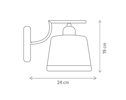 Desen tehnic al unei lămpi de perete cu dimensiunile de 24 cm lățime și 19 cm înălțime