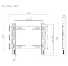 Desen tehnic al unui suport de perete pentru televizor cu dimensiuni