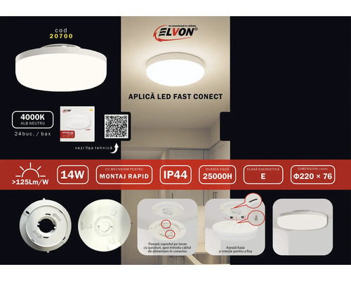 Logo Elvon, plafonier cu LED, cu date tehnice și instrucțiuni de montaj