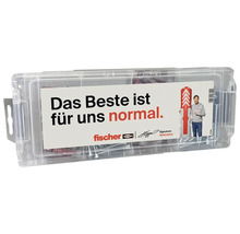 Cutie promoțională Fischer cu dibluri și șuruburi în cutie transparentă de plastic