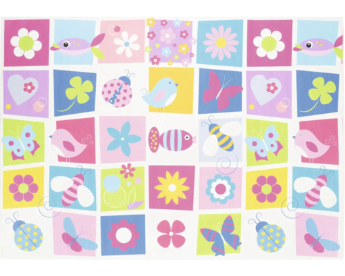 Covor copii Allegro multicolor 80x150 cm Model pătrat cu motive florale, animale și inimă