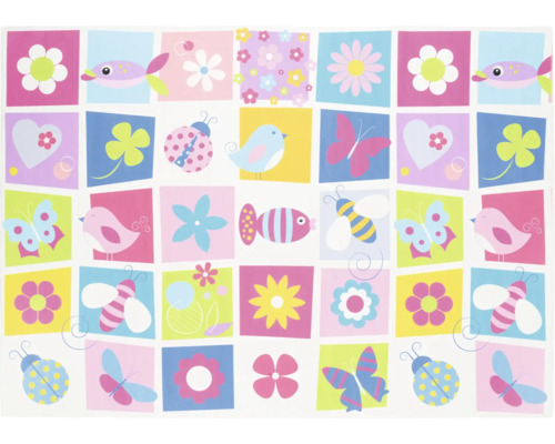 Model pătrat cu flori, păsări, fluturi și insecte