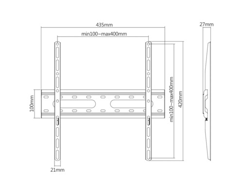 Desen tehnic al unui suport TV de perete cu dimensiuni