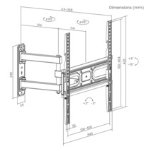 Desen tehnic al unui suport TV cu dimensiuni în milimetri