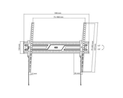 Desen tehnic al unui suport TV de perete cu dimensiuni