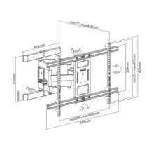Desen tehnic al unui suport de perete pentru televizor cu dimensiuni