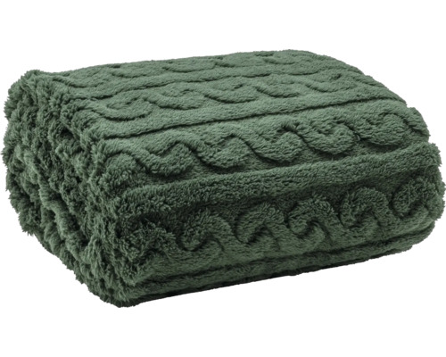 Pătură verde pliată din fleece cu model împletit