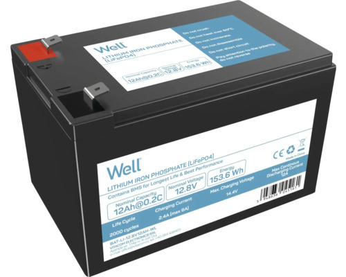 Acumulator LiFePO4 Well 12,8V 12Ah 153,6Wh BMS F2 Baterie Well litiu-fier-fosfat cu capacitate nominală de 12 amperi-oră
