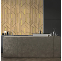 Bucătărie modernă cu chiuvetă, robinet și placare decorativă pe perete