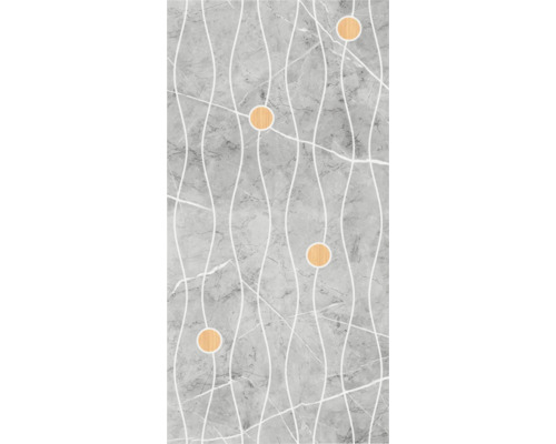 Placă decorativă cu model de marmură, linii albe și motive circulare