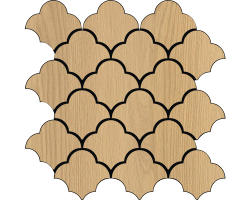 Placă de mozaic cu structură de lemn și contururi filigranate