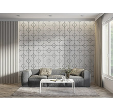 Living cu canapea, covor și tapet cu model