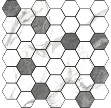 Plăci de mozaic cu elemente hexagonale în design de marmură