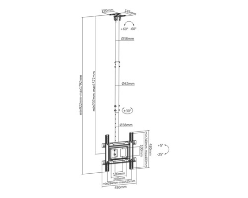 Desen tehnic al unui suport de tavan cu dimensiuni