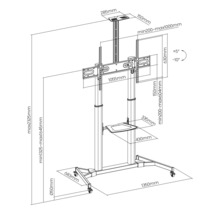 Desen tehnic al unui suport TV mobil cu dimensiuni