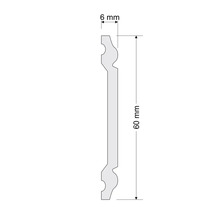 Desen tehnic al unei baghete decorative cu dimensiunile de 6 milimetri și 60 milimetri.