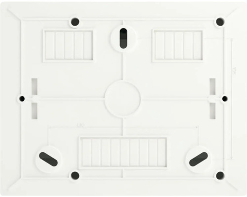 Partea din spate a unei cutii de joncțiune pentru instalații electrice cu găuri de fixare