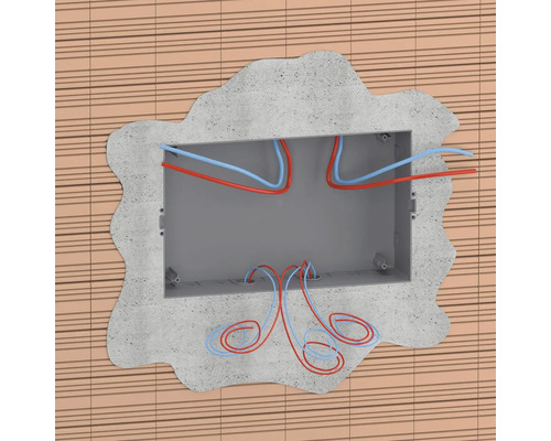 Doza de montaj încastrată cu conducte electrice introduse într-un perete