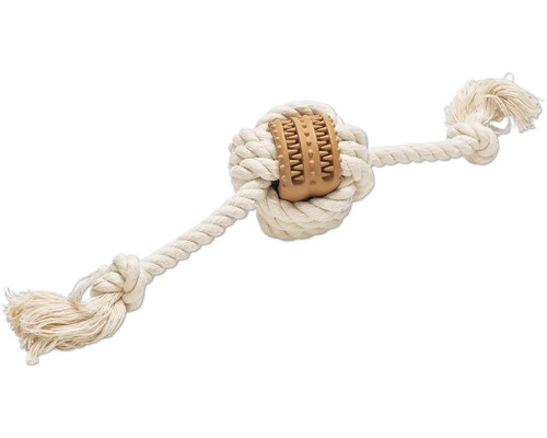 Jucărie pentru câini din frânghie de bumbac cu inserție de cauciuc