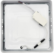 Partea din spate a unei lămpi LED pătrate cu cabluri și transformator