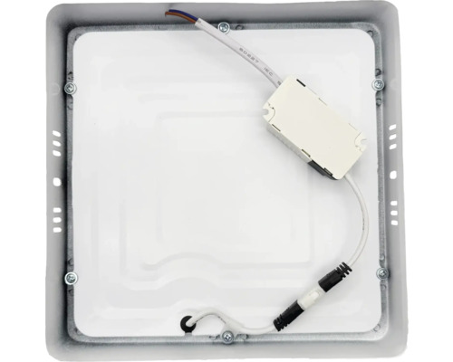 Partea din spate a unei lămpi LED pătrate cu cabluri și transformator