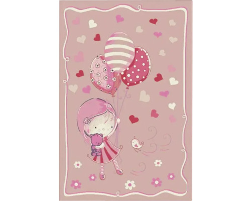 Covor cu fetiță, baloane și motive cu inimioare