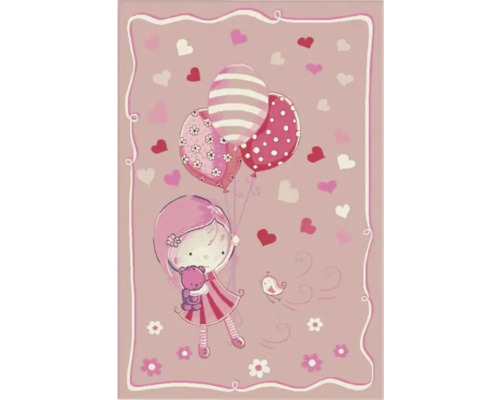Covor cu motiv fată, ursuleț de pluș și baloane