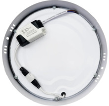 Vedere interioară a unei plafoniere rotunde cu LED-uri, cu componente electronice