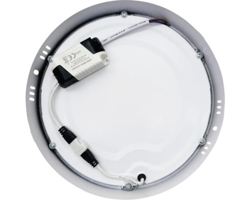 Vedere interioară a unei plafoniere rotunde cu LED-uri, cu componente electronice