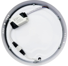 Vedere interioară a unei lămpi rotunde de plafon cu LED cu cablaj și driver