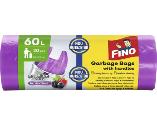 Saci de gunoi cu mânere, 60 litri, 20 bucăți