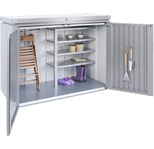 Cutie de scule deschisă cu rafturi și unelte de grădină