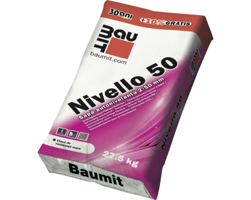 Şapă autonivelantă Baumit Nivello 50, masă de şpaclu autonivelantă pe bază de ciment, în sac de 27,5 kg
