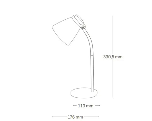 Desen tehnic al unei lămpi de birou cu dimensiuni