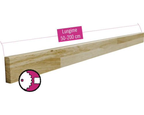 Plintă scară stejar 60x18 mm (lungime configurabilă) Șipcă din lemn cu lungimea de 50 până la 200 centimetri