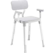 Scaun de duș cu spătar și brațe, reglabil pe înălțime