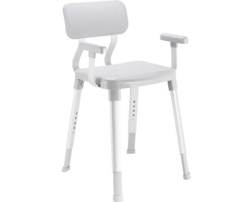 Scaun de duș cu spătar și brațe, reglabil pe înălțime