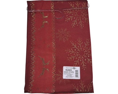 Traversă masă (napron) Crăciun 42x180 cm, diverse modele & culori Runner de masă din material amestecat cu motiv fulg de nea, 42 x 180 centimetri