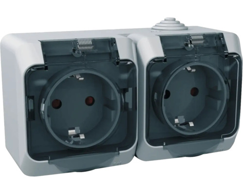 Priză dublă de exterior cu capac rabatabil