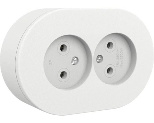 Priză dublă fără împământare Ovivo xOne IP54 alb, montaj aplicat Priză dublă pentru interior