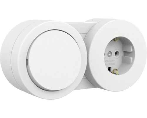 Întrerupător simplu & priză Ovivo xOne IP54 alb, montaj aplicat Combinație de întrerupător și priză