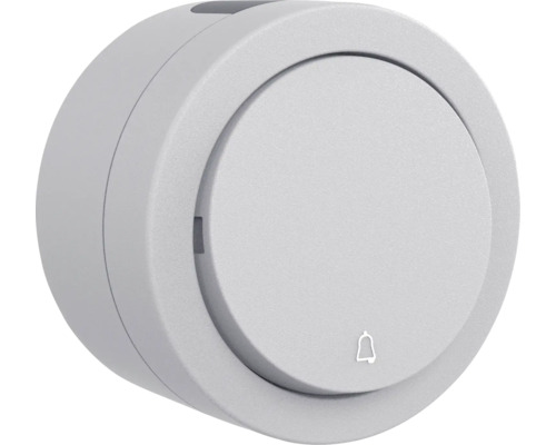 Buton cu revenire Ovivo xOne IP54 gri, simbol sonerie, montaj aplicat Buton sonerie rotund pentru instalare casnică