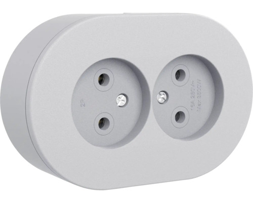 Priză dublă fără împământare Ovivo xOne IP54 gri, montaj aplicat Priza dublă pentru interior