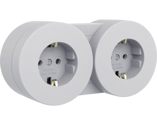 Priză dublă cu împământare modulară Ovivo xOne IP54 gri, montaj aplicat Priză dublă