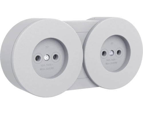 Priză dublă fără împământare modulară Ovivo xOne IP54 gri, montaj aplicat Priza dublă pentru interior